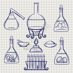 笔记本背景的科学实验室设备矢量图片