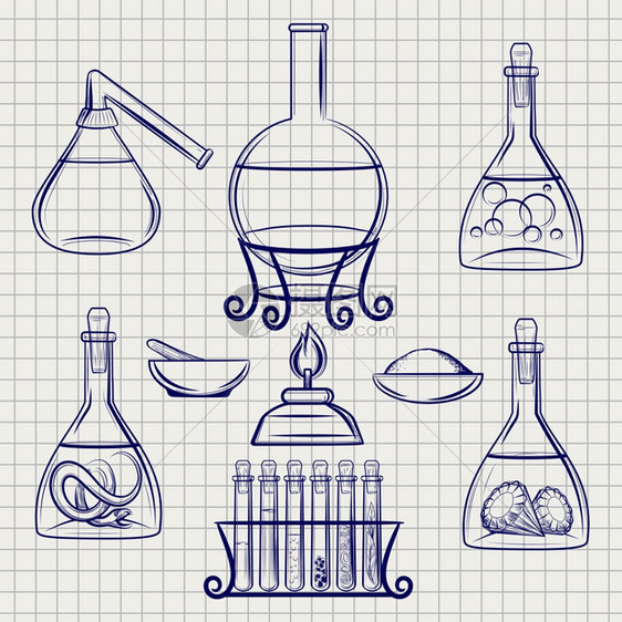 笔记本背景的科学实验室设备矢量图片