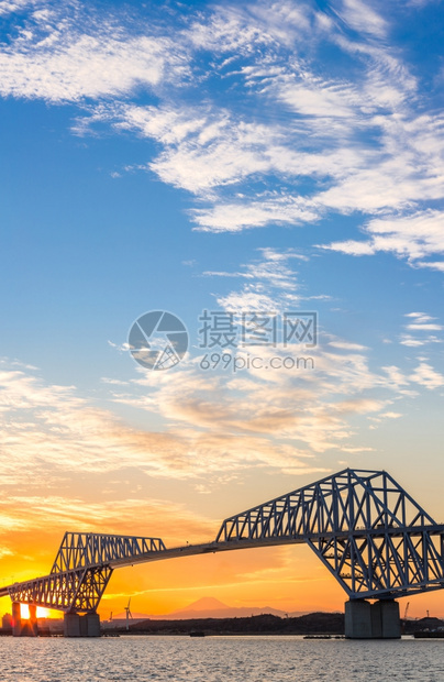 东京地标门桥和日落时藤山图片