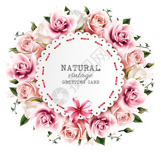 鲜花背景由粉红色和白花朵丝带制成矢量背景图片