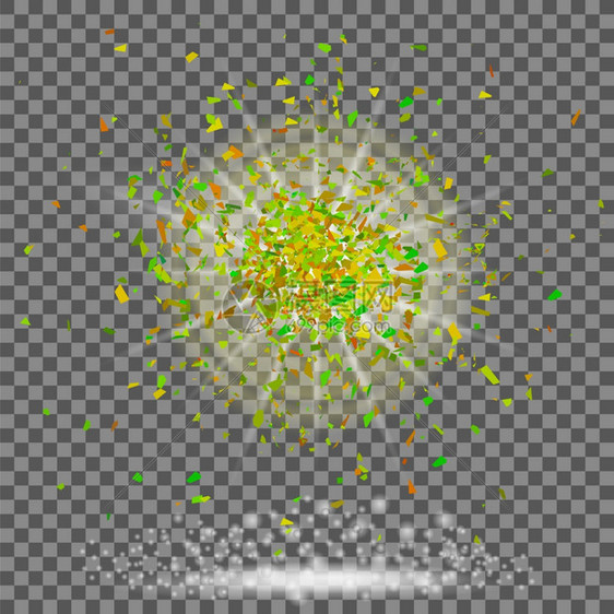 透视背景上的爆炸云尖锐粒子在空气中随机飞动绿色碎片的爆炸云图片