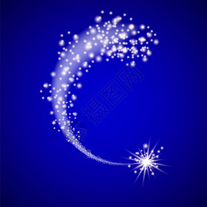 蓝背景上的星尘轨迹蓝背景上的星尘轨迹闪亮粒子效应宇宙分离波魔法光质闪星的化抽象数字波图片