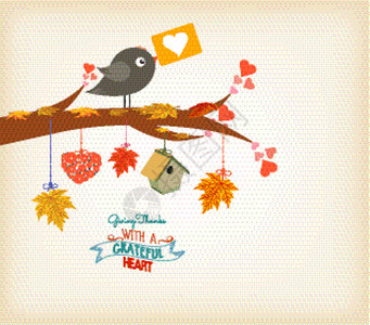 感恩节快乐鸟和木叶图片