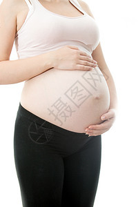 白孤立背景孕妇大肚子的孤立照片图片