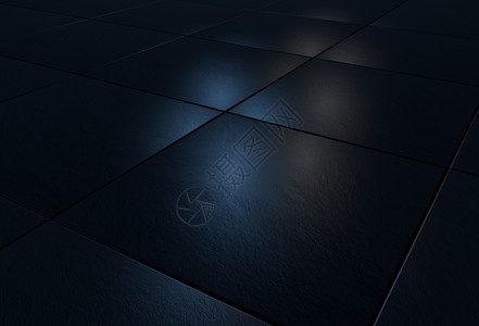 3D背景黑色石块瓷砖用蓝光和白照亮图片