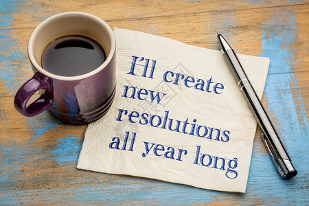 我将在一年中制定新的决议纸巾上的笔迹以现实方式替代新年决议背景图片