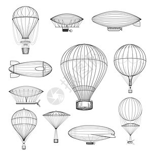 旧热气球反转手抽取空气球设置矢量说明图片