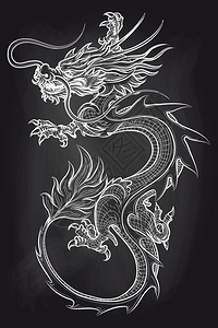 黑板背景的龙手画矢量插图图片