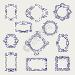 旧框架的球笔草图旧装饰框架矢量的球笔草图图片
