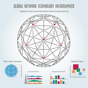 全球网络技术信息图和范围全球网络技术信息图和范围表矢量图片