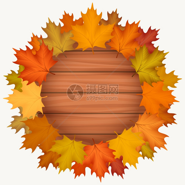 用秋叶圆木横幅和用多彩的秋叶圆木横幅和花圈矢量图片