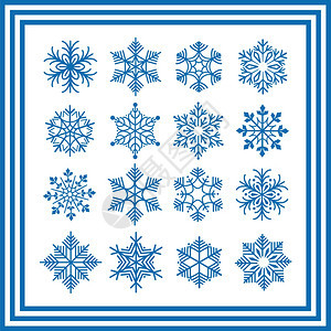 蓝雪花收集色雪花在白上被隔离矢量雪花收集图片