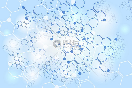 分子基因结构蓝色背景化学网络连接矢量背景图片