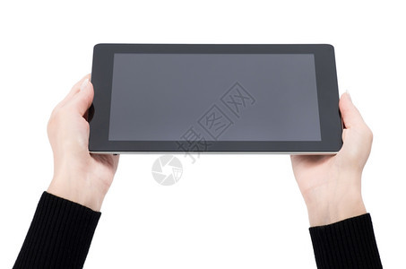 手握平板触摸电脑装置带隔离屏幕图片