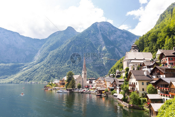 奥地利HallstattHallstat村的经典景象图片