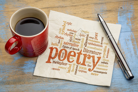 纸巾上的诗歌词云加上一杯咖啡图片