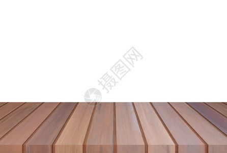 白色背景上隔开的棕色木桌顶或柜台用于产品显示图片