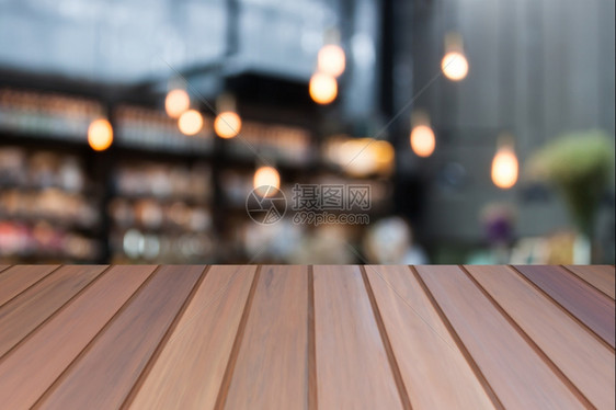 棕色豪华顶木头咖啡馆背景模糊产品显示模板图片