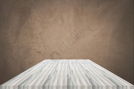 带混凝土壁背景的空白木桌顶用于产品显示图片