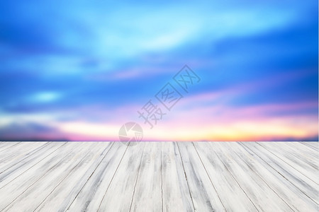 空白桌顶木板有日落背景用于产品显示图片