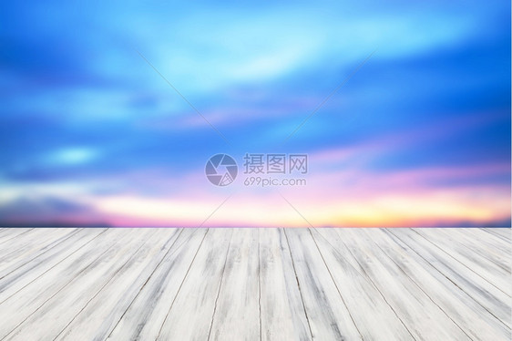 空白桌顶木板有日落背景用于产品显示图片