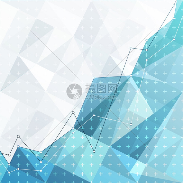 蓝三角背景的商业抽象图表和投资增长金融战略概念图片