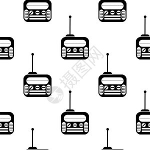 Retro旧无线电台图标白背景无缝模式旧线电台图标缝模式图片