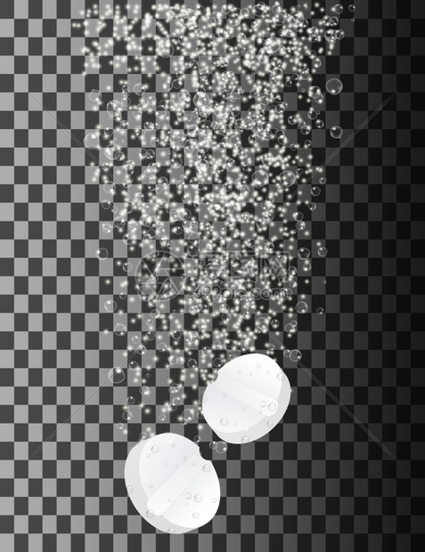 两片溶解在透明背景下的药片图片