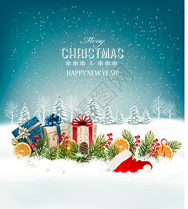 gif树素材圣诞假期背景带礼物盒矢量插画