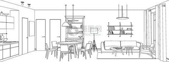 室内客厅的线条草图图片