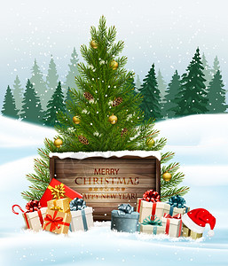 圣诞背景树礼物帽子矢量图片