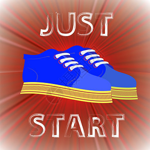 BlueShoesBanner正面引号蓝色鞋Banner正面引号在红色背景上行动力图片