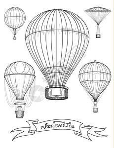 带有热气球的航空海报带有热气球和丝带的航空海报有热气球和丝带的制图海报图片