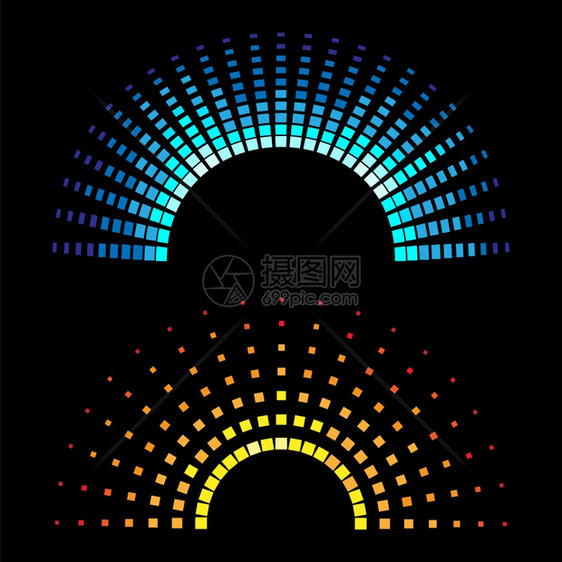 颜色等同半圆声波颜色等同半圆声波在黑色背景中分离矢量插图图片