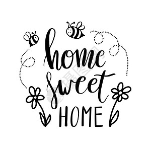 手写打字海报书法引用家庭甜美的鲜花和蜜蜂海报贺卡家庭装饰插图图片