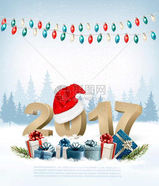 新年假期背景2017年和加兰矢量图片