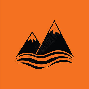 橙色背景上的雪峰悬崖矢量插图图片