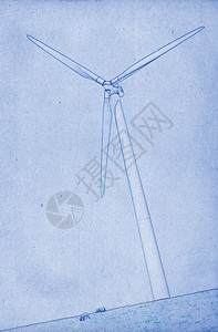 蓝色背景现代风车的Grungi技术图画或蓝示图片