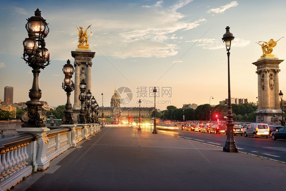 亚历山大三世关于法国巴黎的残疾人桥梁与观点图片