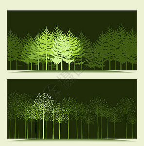 矢量向风横幅两背景观和树木图片