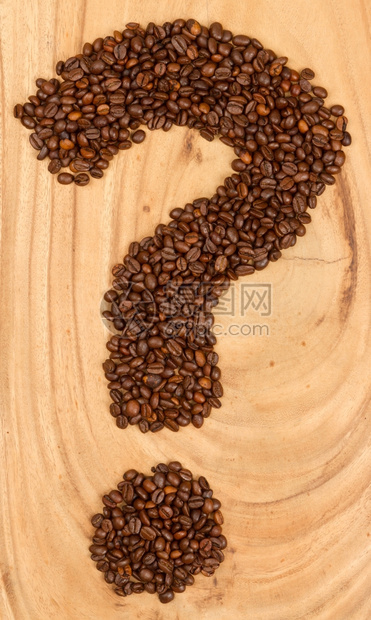 咖啡豆的问号与木材隔绝图片