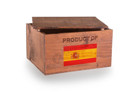 西班牙产物白背景的木制箱图片