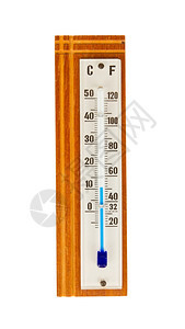由白色背景上隔绝的木制温度计成的图片