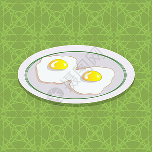 白板上的两只炸鸡蛋绿色桌布上的早餐图片