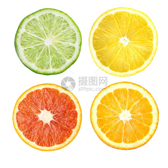 柑橘橙柠檬葡萄果白切片图片