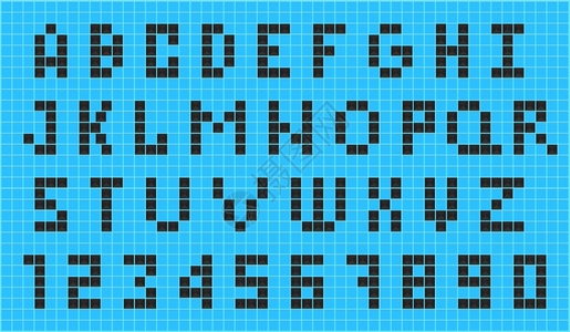 数字8黑色retro像素字体旧电子游戏设计8比特字母和数矢量插图旧电子