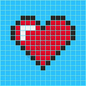 视频游戏心脏Mosaic心脏老旧视频游戏设计情人节背景用于封面贺卡礼品包装请柬印刷小册子或传单矢量插图图片