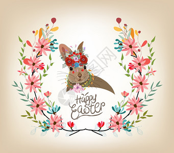 复活节快乐卡模板兔子可爱邀请图片