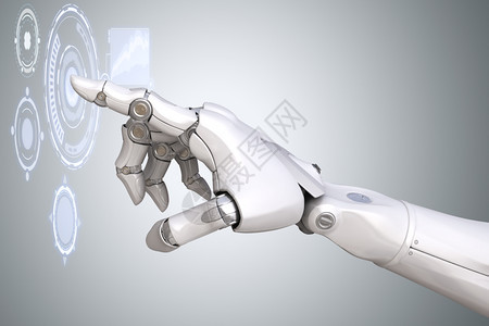 机器人的手臂与虚拟现实触摸屏合作3D插图图片