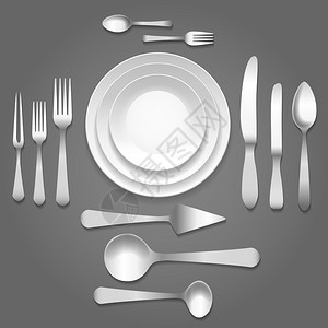 矢量餐具最高视图空板叉子刀和餐具图片